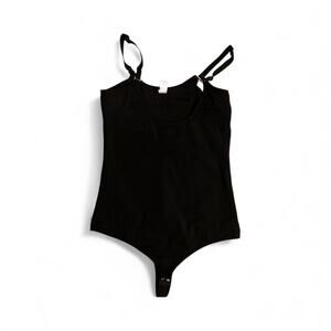 SHAPERX Black Cotton Spandex Bodysuit XL Thong Snap Adjustable Strap One Piece
